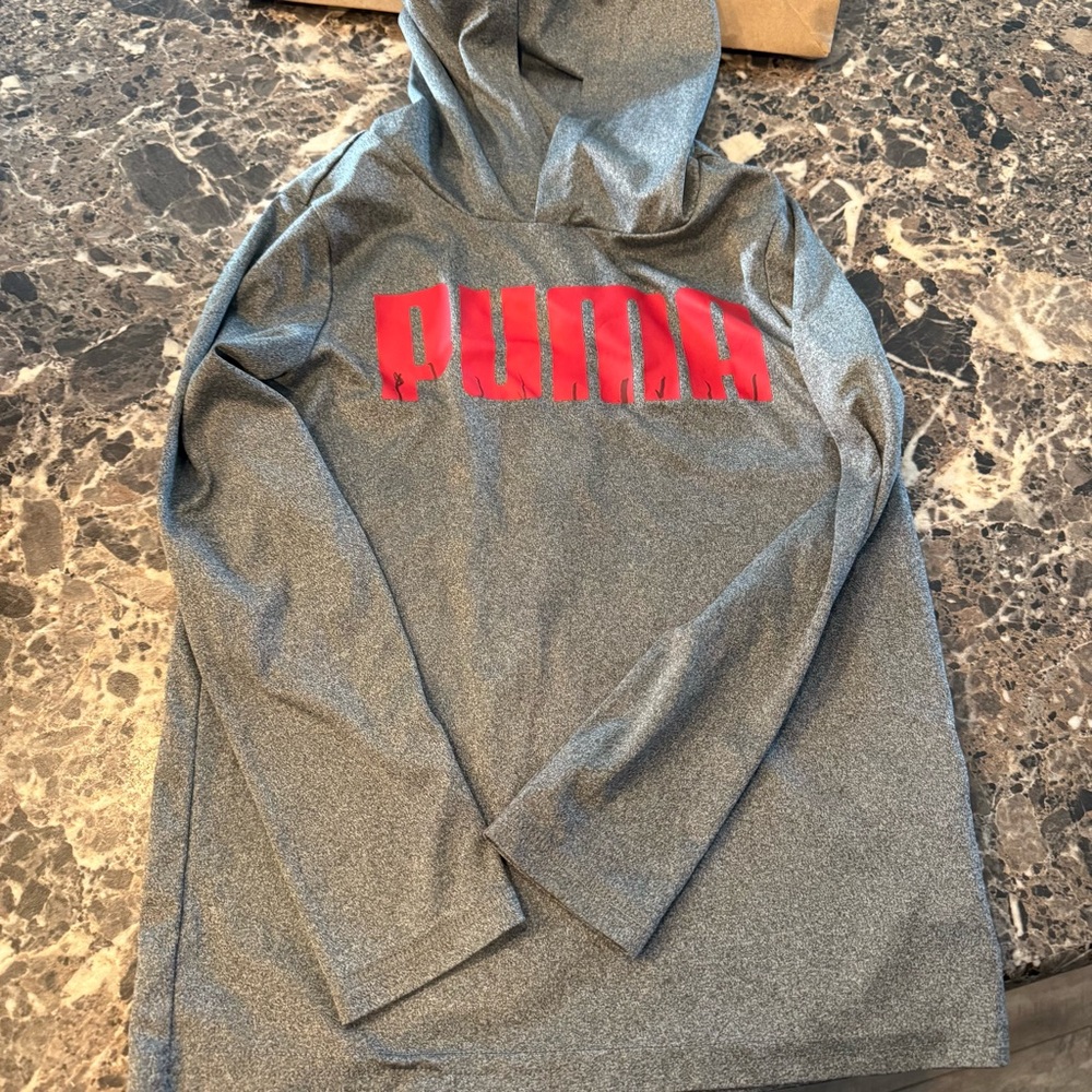 Puma Gray Long Sleeve Tee with Red Logo